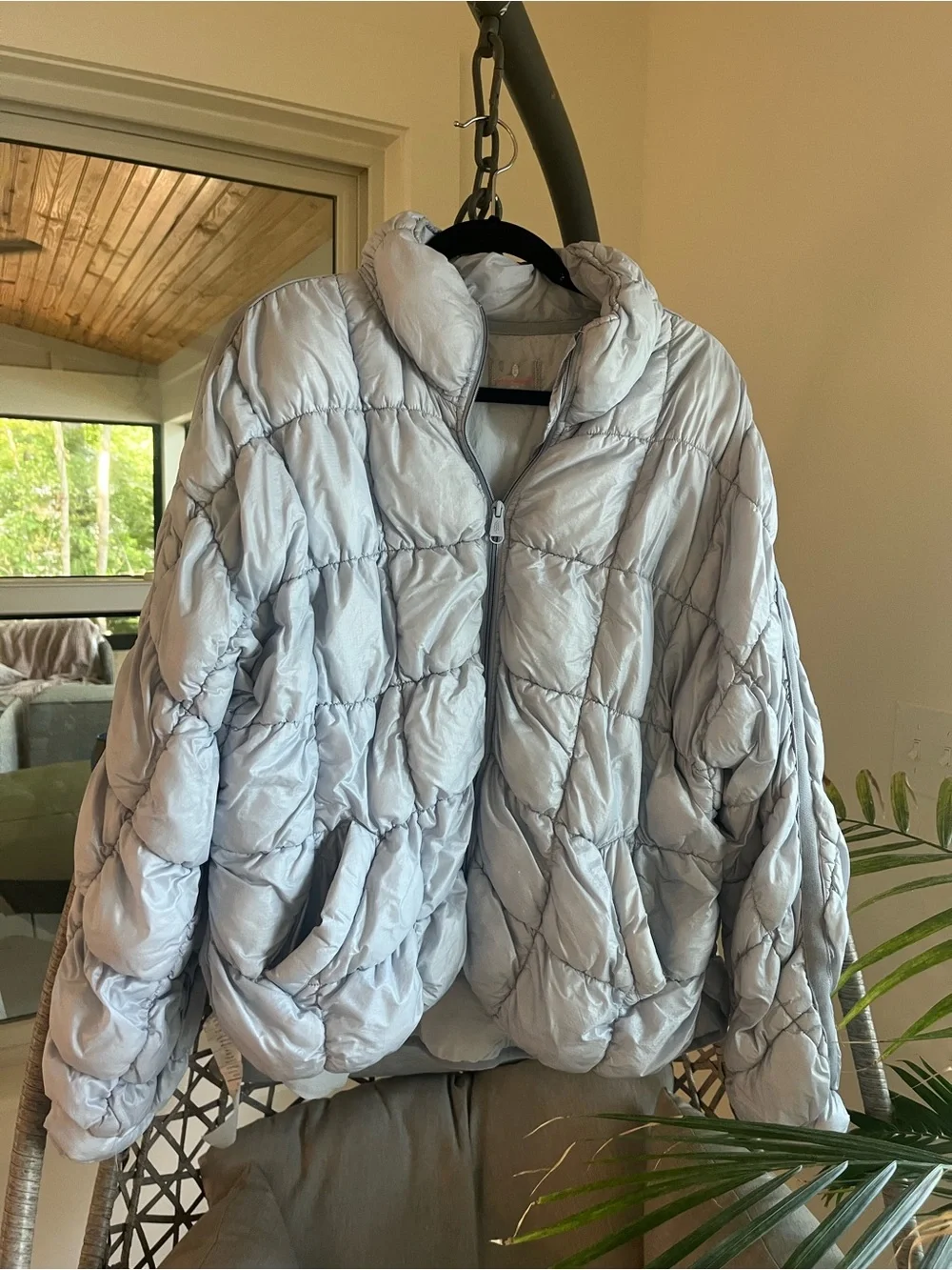 Free People Pippa Scrunchy Glossy Packable Puffer Ice Grey Jacket